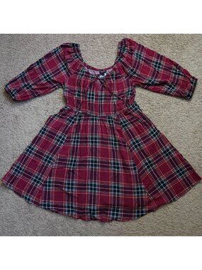 Torrid Babydoll Dress Womens 00 Red Plaid Pockets Tie Neckline Peasant Boho